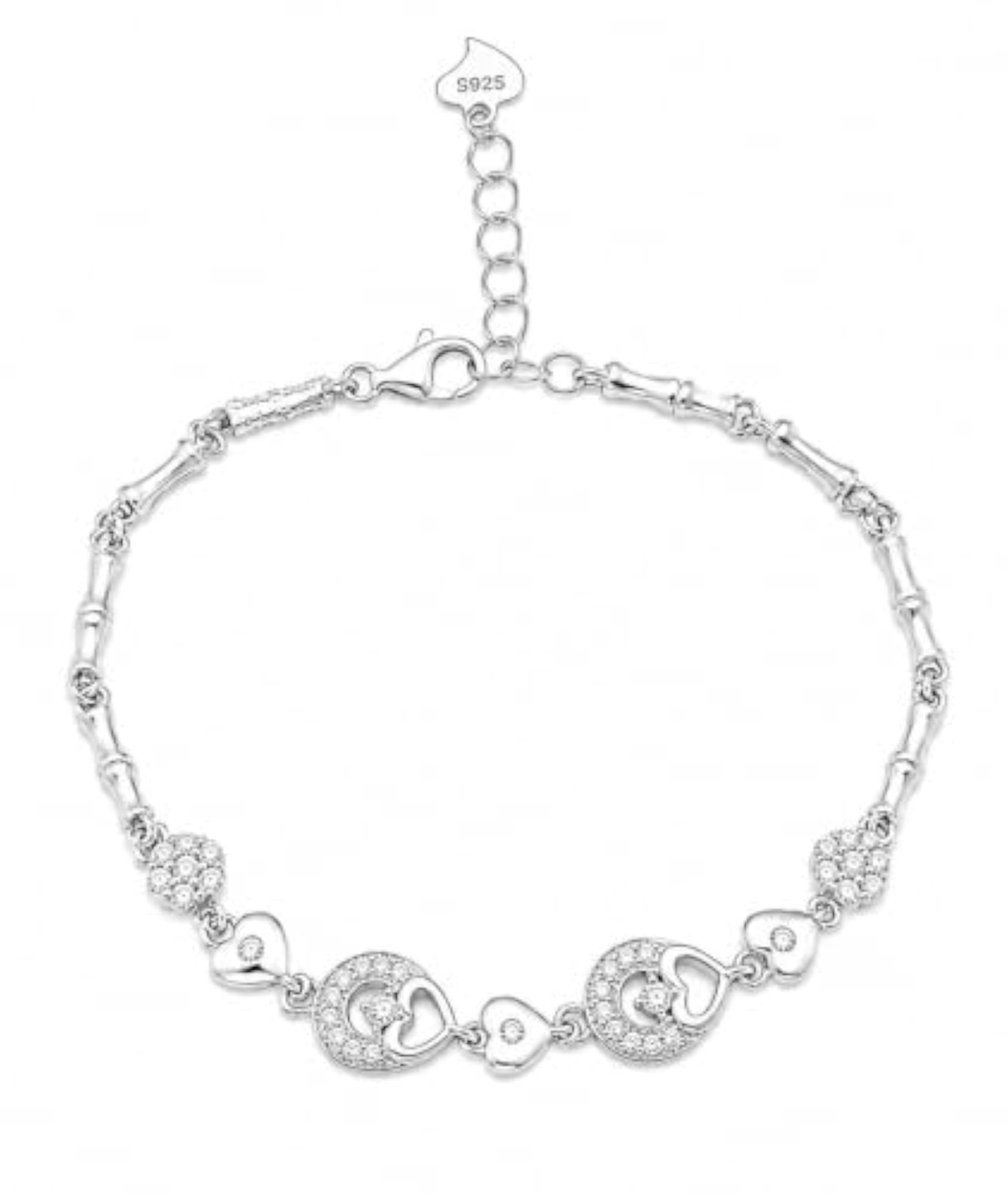 925 Sterling Silver Heart CZ Bracelet for Women
