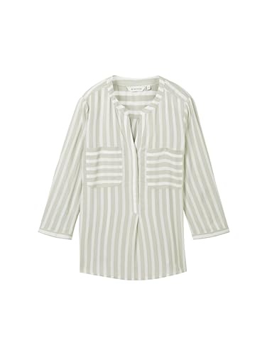 TOM TAILOR Damen Bluse mit Streifen & Brusttaschen, 34820 - Green Offwhite Stripe, 32 – Ansicht 5