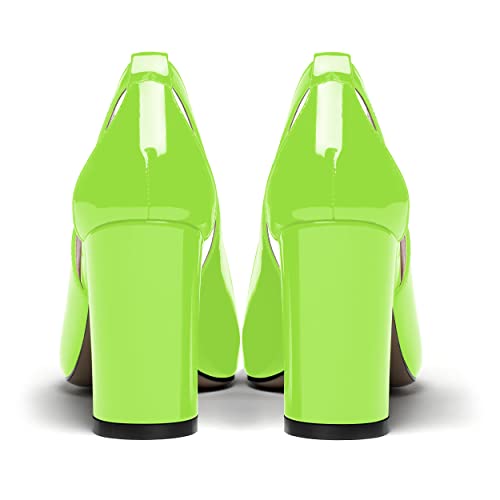 MERRORI Women's Pumps Chunky High Heel Pumps Pointed Toe Cut Out Heels Block Patent Slip On Shoes 3.3 Inch4