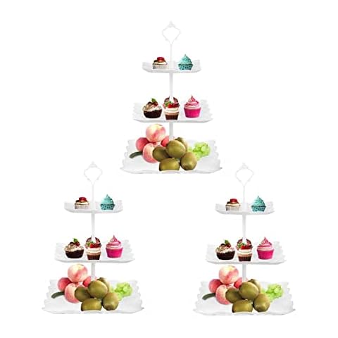 Trintion 3 Stück Etagere 3 Etagen Teller Tortenständer Weiß Kuchenständer Wiederverwendbar Cupcake Ständer zum Dekorieren Dessert Servierständer Weiß Cover