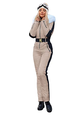 Zwurew Womens Winter Ski Suit Outdoor Sports Waterproof Snowsuit Fur Collar Jumpsuit Coat