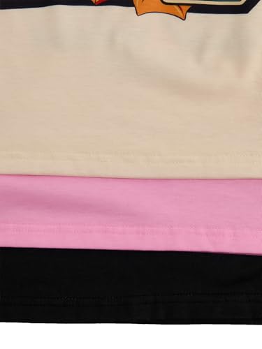 Image of RoseSeek Girl's Shirts 3 Packs Star Butterfly Graphic Tees Crew Neck Short Sleeve T Shirt Casual Tops