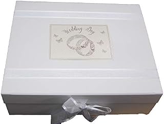 White Cotton Cards Patterned Wedding Rings, Wedding Day Large Keepsake Box (PWR2X)