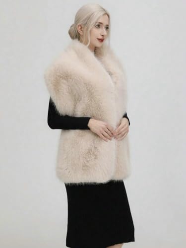 Women's Faux Fur Shawls Wraps Sleeveless White Fur Shawl Poncho Fur Stole Capelet for Cold Winter Warmer 20254
