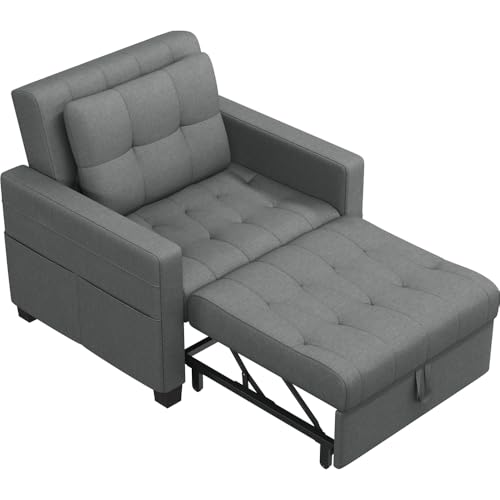 Yaheetech 3 En 1 Sofá Cama Sillón Relax Sofá Individual de 1 Plaza para Dormitorio Sala de Estar Apartamento Sofá con Respaldo Ajustable en 3 ángulo Gris