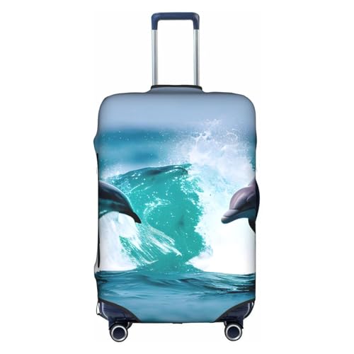 Dolphins In The Sea 1 Tsa Approved Luggage Cover For 18-32 Inch Suitcases Scratch-Resistant Stretch Luggage Cover