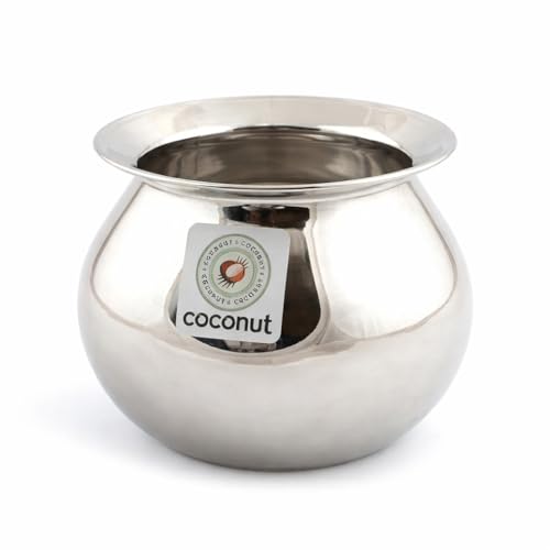 Image of Coconut Stainless Steel Heavy Gauge Pongal Pot | Gundu Balloon Handi | Multipurpose Steel Cooking Vessel | Rust Resistant, Durable Kitchen Pot for Daily & Festival Use (2000ml)