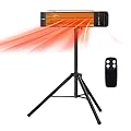 ROVSUN 1500W Outdoor Electric Heater, Patio Freestanding/Wall-mounted Heater with Remote Control, 12H Timer, Adjustable Heights, 3 Modes, 3s Instant Heating for Indoor Outdoor Backyard Garage
