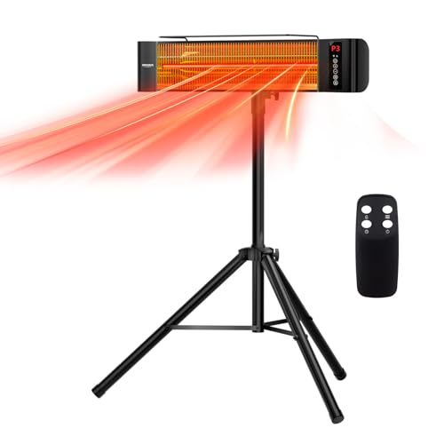 Image of ROVSUN 1500W Outdoor Electric Heater, Patio Freestanding /Wall-mounted Heater with Remote Control, 12H Timer, Adjustable Heights, 3 Modes, 3s Instant Heating for Indoor Outdoor Backyard Garage