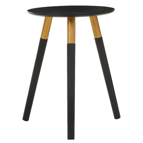 Premier Housewares - Mesa Auxiliar Redonda pequeña con 3 Patas, Color Negro con Adornos Dorados
