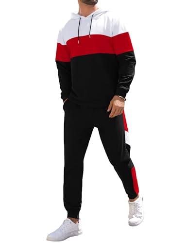 Babioboa Men's Tracksuit 2 Piece Color Block Hoodie Set Pullover Sweatshirt and Jogging Sweatpants Athletic Sweatsuits Set2