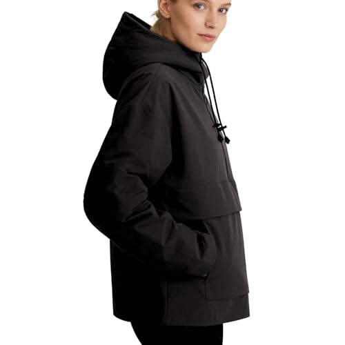 PUFFIT Damen Wasserdichte Regenjacke mit Kapuze, Oversized Leicht Atmungsaktive Windbreaker Jacke, Kapuzenpullover für Frauen Fahrrad Sport Outdoorjacke