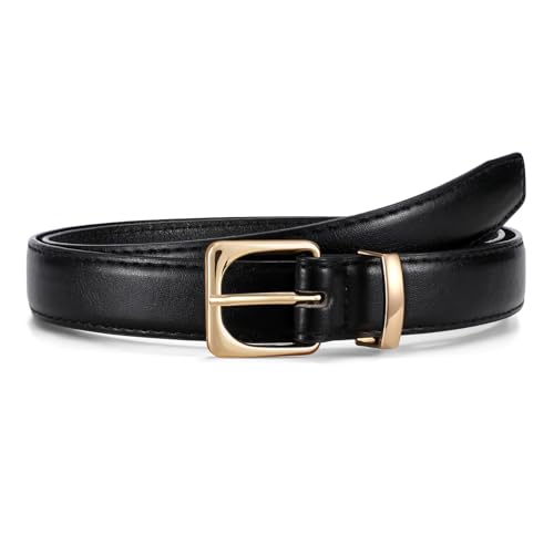 JASGOOD Women Leather Belt for Pants Jeans Casual Fashion Ladies Skinny Leather Waist Belt for Dress with Gold Buckle