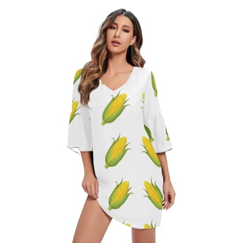 Robe col en V jaune maïs à imprimé pour vos sorties estivales décontractées