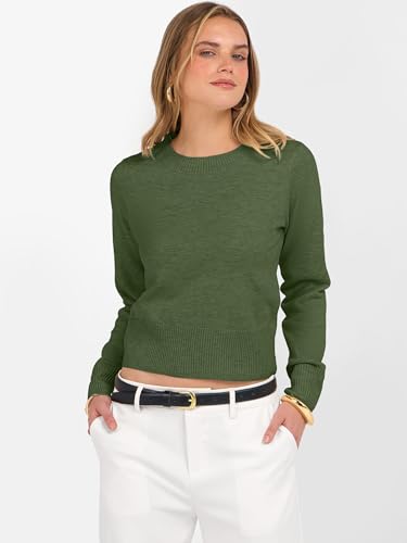 Image of ANRABESS Women's Long Sleeve Sweaters Cropped Crew Neck | Business Casual Tops,Light Weight Comfy Knit,Pullover ShortSweater,Basic Classic,Fall Fashion Winter Layer Clothes