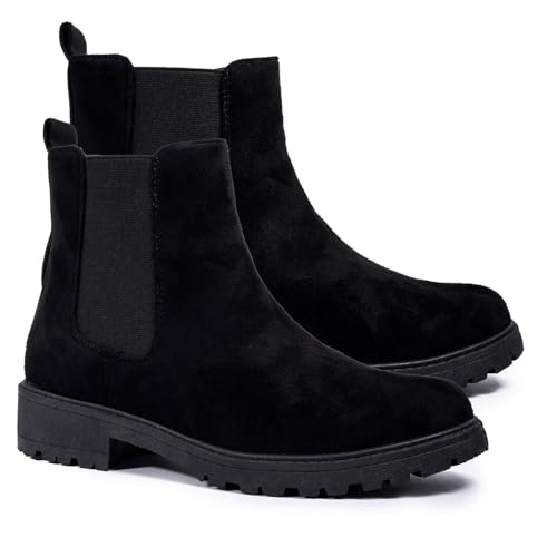 Bottines Chelsea en microfibre pour femme Mila A2Z noires avec semelle épaisse antidérapante