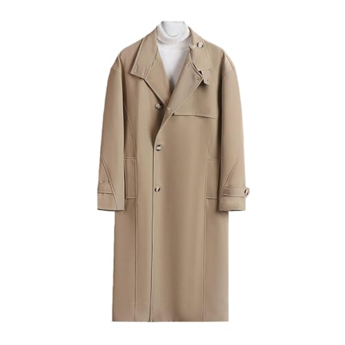 Trench long kaki homme idéal pour le printemps manteau léger à revers coupe coréenne