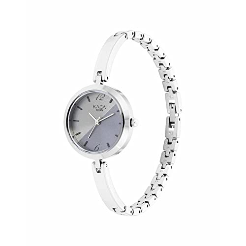 Image of Titan Raga Viva Quartz Analog Two Toned Grey & Blue Dial Silver Metal Strap Watch for Women - NT2606SM05