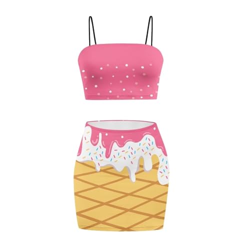 Image of Biyejit Women's 2 Piece Summer Outfits Spaghetti Strap Crop Tops and Bodycon Mini Skirt Dress Set Plus Size S-4XL