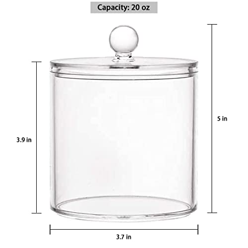 Dapower 20-Ounce Qtip Holder Storage Canister Set Of 2, Clear Plastic Apothecary Jar With Lid, Bathroom Makeup Organizer For Cotton Ball, Cotton Swab, Pads, Powder Puffs (2) #TOP1