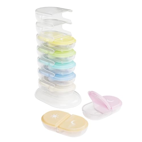 EZY DOSE Weekly (7-Day) AM/PM Pill Organizer Tower, Stackable Medication Dispenser, Portable Travel Pill Box with Morning & Evening Compartments, Easy-to-Use Daily Vitamin Storage Case, Rainbow
