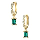 Navnita Jewellers 14k Yellow Gold Plated 1.75 Ct Emerald & Simulated Diamond Hoop Dangle Earring