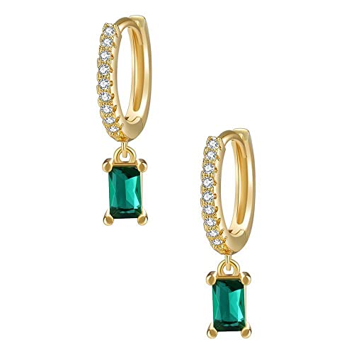 Navnita Jewellers 14K Yellow Gold Plated 1.75 Ct Emerald & Simulated Diamond Hoop Dangle Earring #TOP30