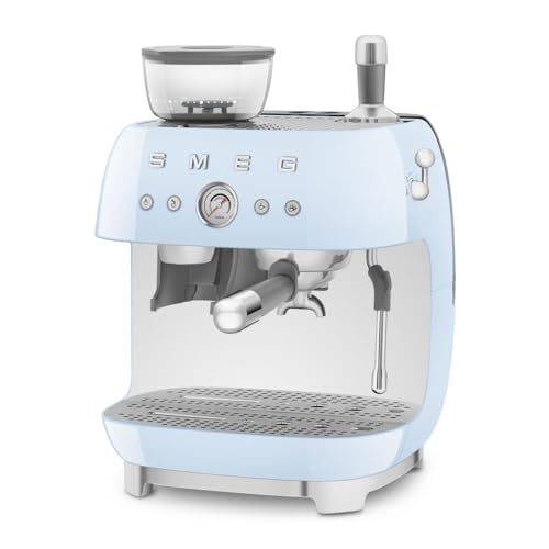 Image of Smeg EGF03 Semi-Automatic Espresso Machine with Built-In Grinder, Dual Thermoblock, 50's Retro Style - Pastel Blue (120 V)