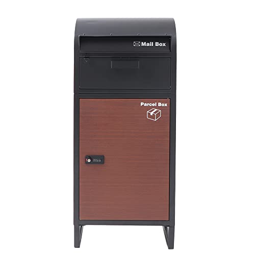 ヤマソロ 宅配ボックス ポスト メールボックス 郵便受け スタンドポスト 鍵付き ルグラン (ブラック×木目, 1段) 2枚目