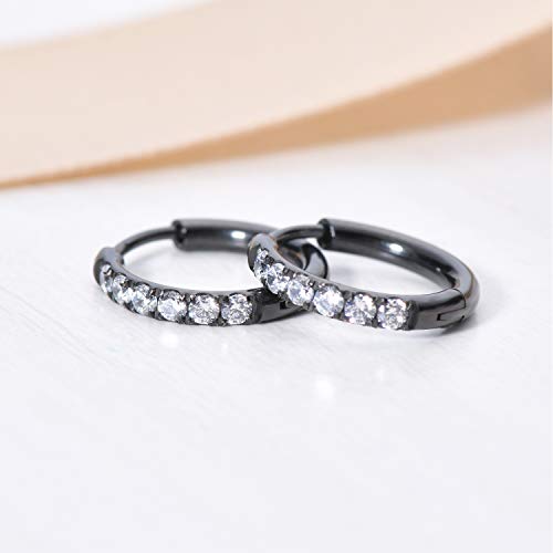 Image of Hypoallergenic Unisex Surgical Steel Small Cubic Zirconia Huggie Hoop Earring, Color Gold - Silver - Rose Gold - Black - Rainbow, Size 6mm- 12mm Safe for Sensitive Ear