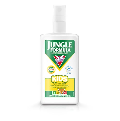 Jungle Formula Kids Spray Repellente per zanzare comuni, tropicali, zecche e moscerini - Protezione fino a 7 ore - Per bambini dai 6 mesi - Per l'uso in casa, all'aria aperta e i viaggi - 75 ml