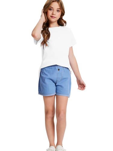 Girls Short Sleeve T Shirts Kids Summer Crewneck Curved Hem Tunic Tops Basic Tee4