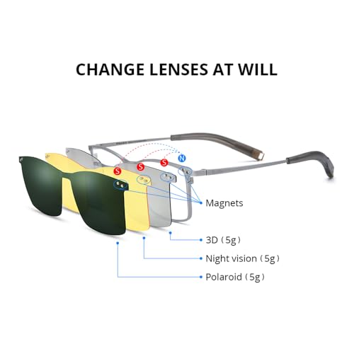 Image of FONEX Pure Titanium Glasses Frame Men Square Magnet Clip On Eyeglasses with Polarized Lens