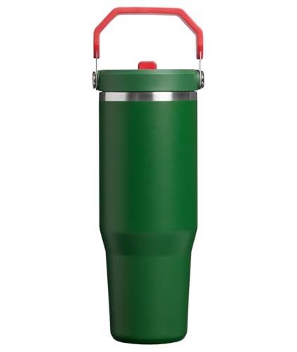 Image of STANLEY IceFlow 2.0 Flip Straw Tumbler with Handle, 30 oz | Twist On Lid and Flip Up Straw | Leak Resistant Water Bottle | Insulated Stainless Steel | BPA-Free | Team Dark Green Red