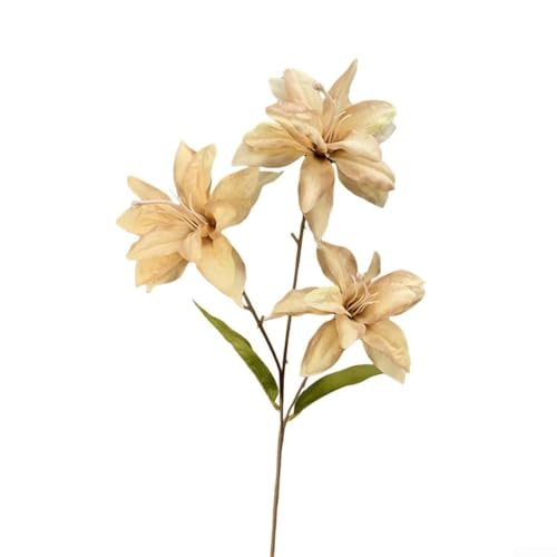 PureBowlic 3 pequeñas flores artificiales de lirio, arreglo floral realista de simulación de plástico para centros de mesa de boda, decoración del hogar, ramos, larga duración, no, 65 cm (marrón)