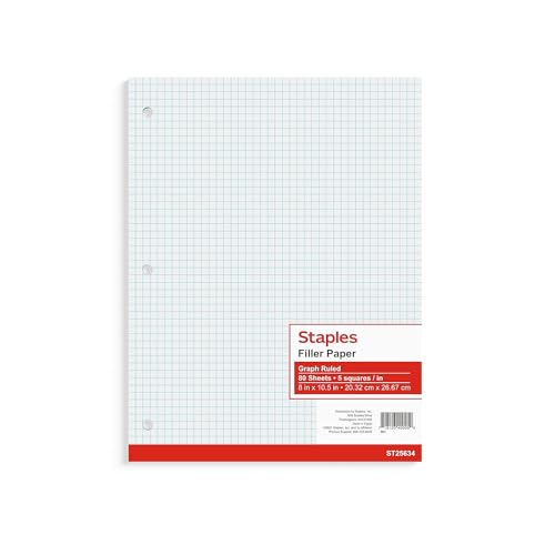 Staples Graph Ruled Filler Paper, 8-inch x 10.5-inch, White, 3/Pack (ST25634DVS)