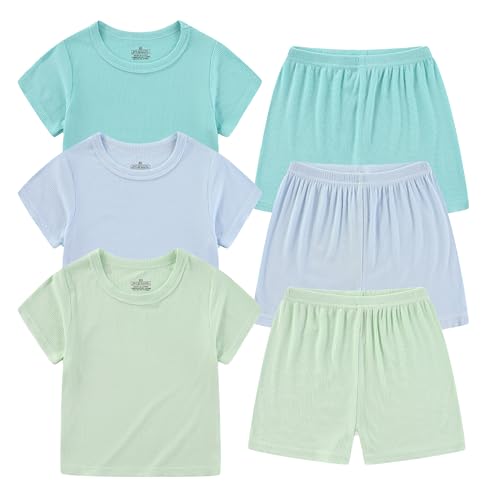 ZAVBABY Baby Boys Clothing Short Sets Solid Color Toddler Outfit Short Sleeves Shirt And Short Set 93% Rayon 6PCS 1t-5t