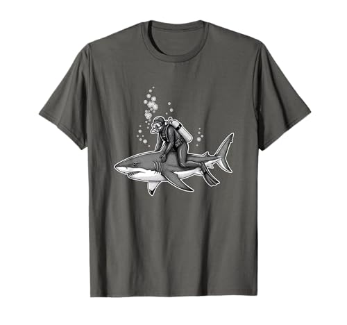 Scuba Diver Riding Shark Funny Ocean Sports Graphic T-Shirt