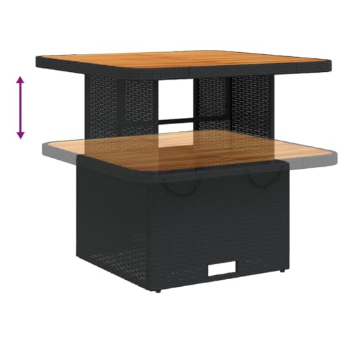 Tomostar Table Basse de Jardin Relevable, Table à Manger Salon Extèrieur Noir 80x80x71 cm résine tressée et Bois Acacia
