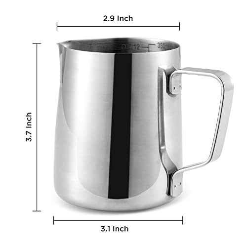 Neretva Milk Frothing Pitcher 12 oz, Hand Held Frother Steamer, Latte Art Steaming Jug, Espresso Machine Accessories, Barista Tool (350ML)