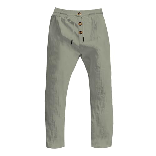 Men's Linen Pants Summer Drawstring Button Straight Leg Trousers Casual Loose Fit Cool Breathable Beach Outing Pants3