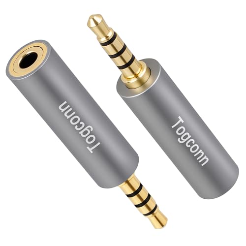 3.5mm TRS to TRRS Adapter 2 Pack 1/8 3.5mm 3-Pole TRS Female to 4-Pole TRRS Male Microphone Audio Jack Converter Connector for Smartphone Headphone Mic 3 Pole to 4 Pole Camera PC Laptop Recorder