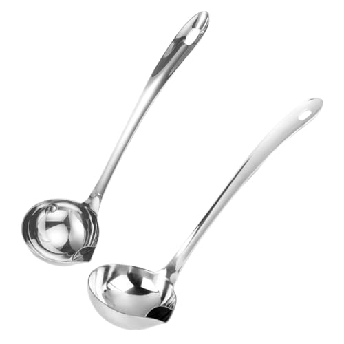 Milisten 2 Mestoli in Acciaio Inossidabile con Separatore di Grasso e Beccuccio Versatore, Cucchiaio Ergonomico e Facile da Pulire, per Picnic e Ristoranti