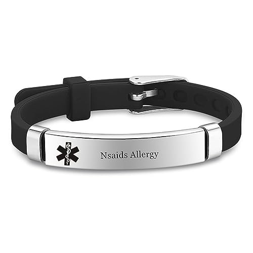 LiFashion Personalized Medical Alert Allergy Awareness Bracelet for Teens,Customized Medical Safety ID Bracelet Allergic Wristbands Parents Gift to Son,Daughter,Brother,Sister,Adjust