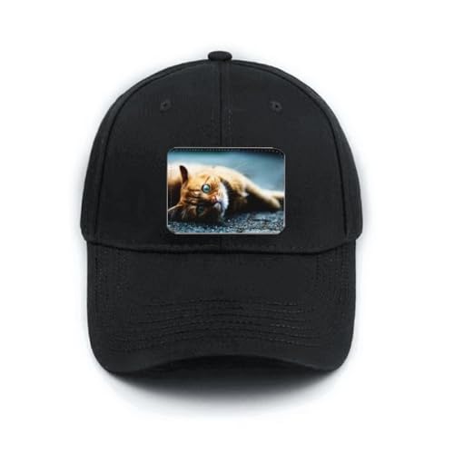 Casquette de baseball noire avec broderie chat et œil bleu réglable