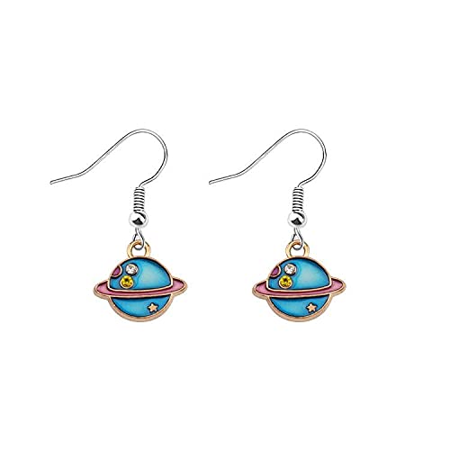 LQRI Planet Saturn Earrings Solar System Saturn Planet Pendant Drop Hook Earrings Dangle Jewelry for Women Girls (Earrings)