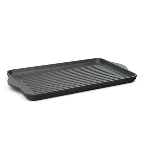 Hoffmann Grillplatte Aluguss 49x29 cm I Grill Gasgrill Herd antihaft I Induktionsgeeignete Bratplatte beschichtet I Induktionsfähige Steakpfanne