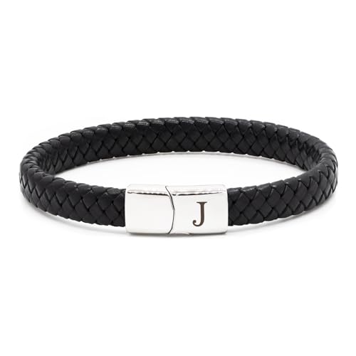 HAYOUWAY Mens Leather Bracelet with Initials Letter A-Z, Adjustable Braided Leather Bracelet with Stainless Steel Magnetic Clasp Jewelry Gifts for Men Boys