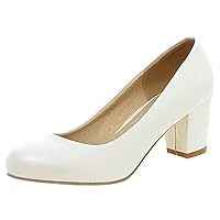 Diuniarza Donna Lavoro Ufficio Pumps Senza Chiusura Mid Chunky Scarpe Classico Festa Sposa Scarpe Concise Chiuse Davanti High Block Scarpe Bianco Numero 34 EU