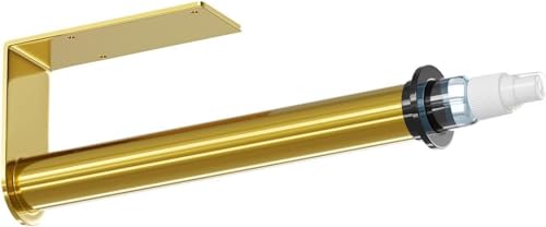 YUET Paper Towel Holder with Spray Bottle, Under Cabinet Paper Towels Holders with Sprayer Inside Center, Hanging Wall Mount Papertowels Roller for Kitchen and Bathroom (Gold)